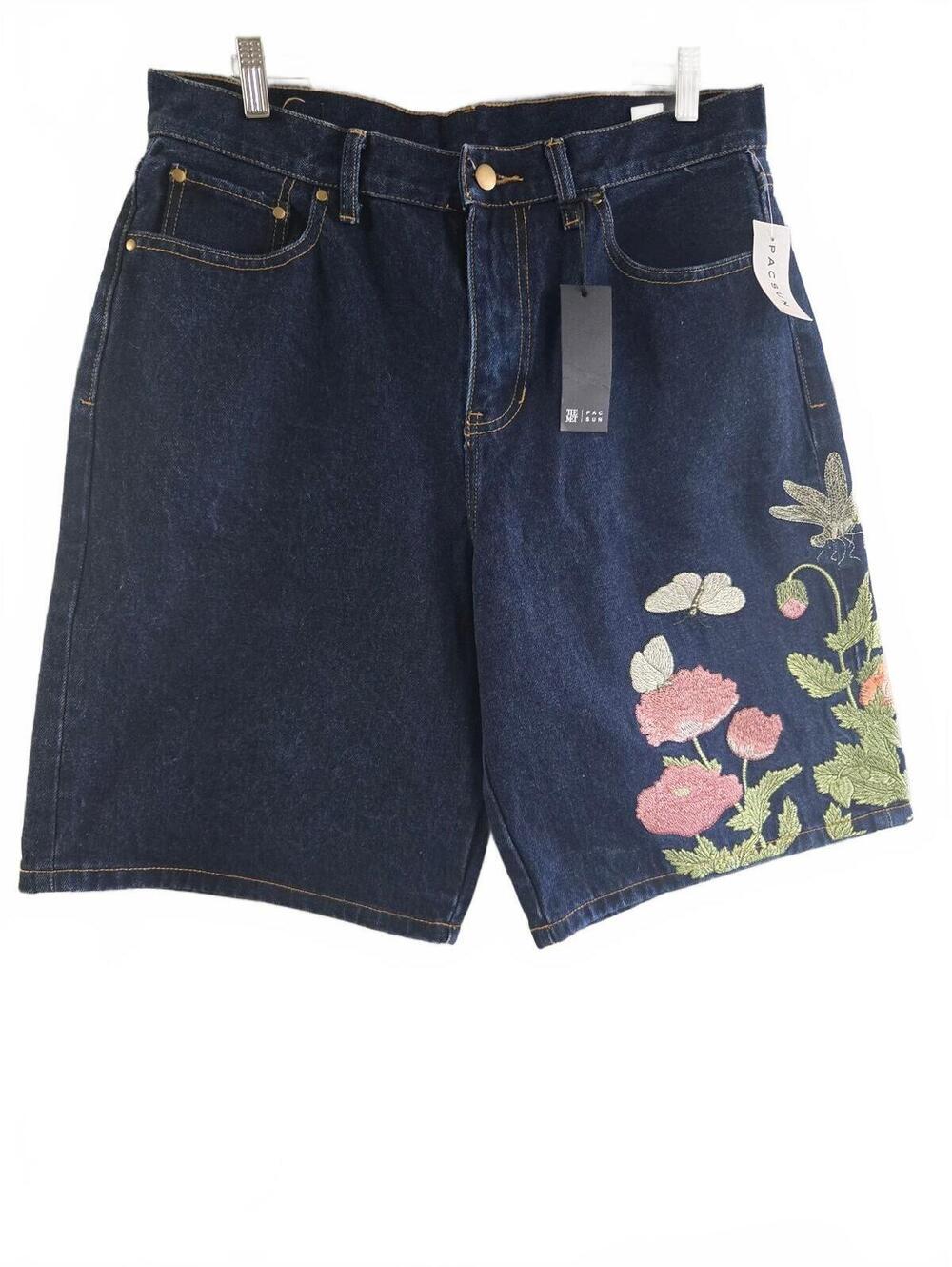 The Met Embroidered Floral Denim Shorts